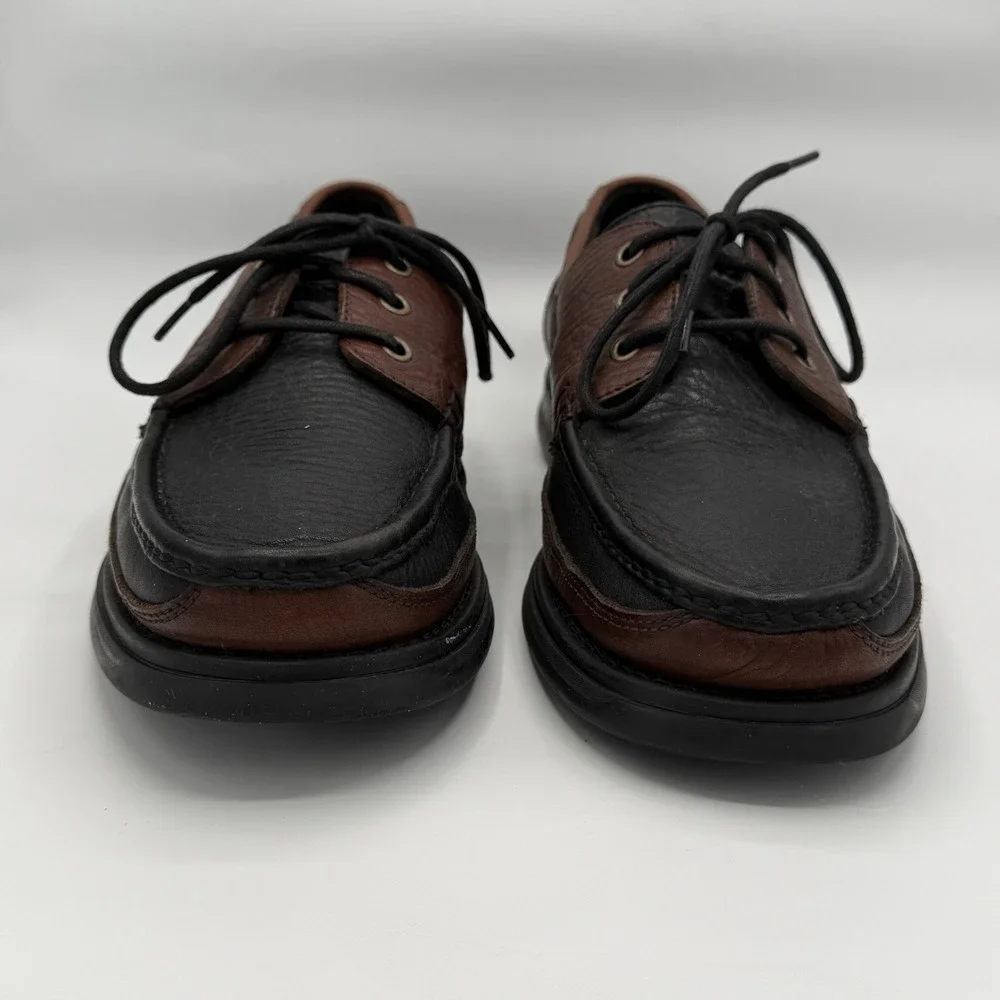 Johnston & Murphy Brown & Black Leather Boat Shoes Lace Up 020-1201 Mens Sz 9.5M